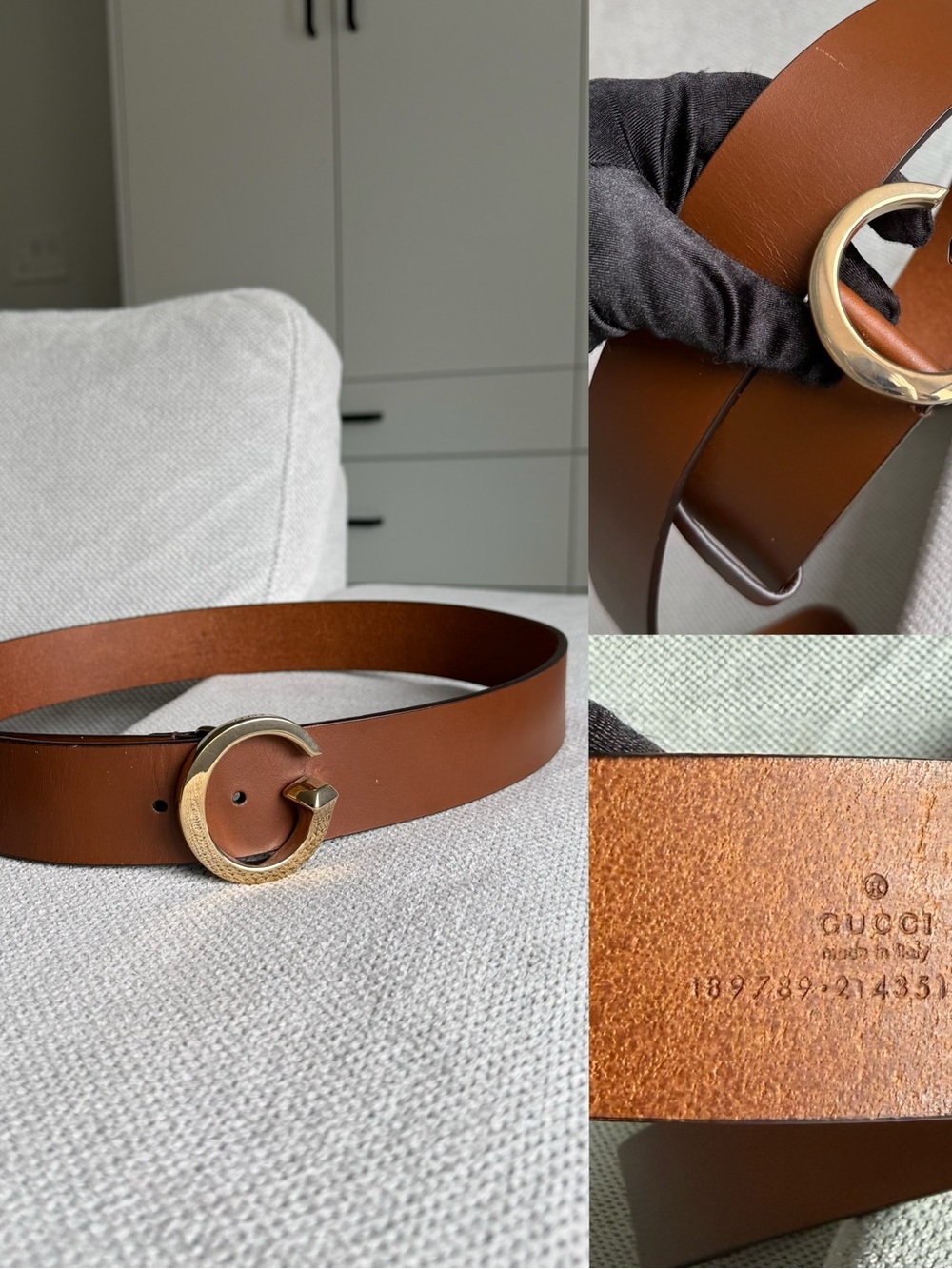 Authentic Gucci GG gold buckle brown leather belt
